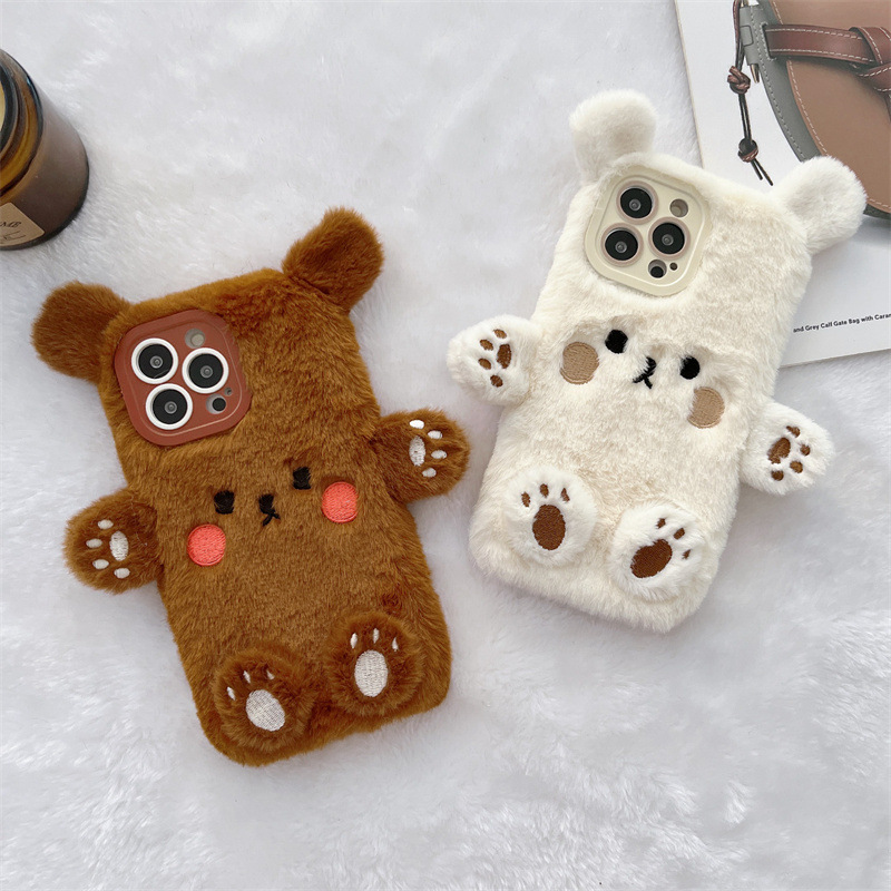 Phone Cases For Iphone 17 - 韓国の3D漫画風クマのふわふわぬいぐるみカップル携帯ケース iPhone 17 Air 16 15