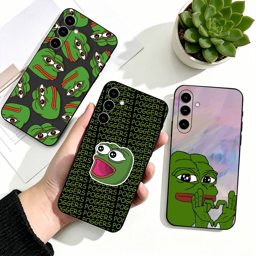 Phone Cases Viral - ウイルス性メム ペペ・ザ・フロッグ電話ケース Samsung Galaxy A73、A72、A71、A70、A53、A52、A51用、ソフトシリコンブラックカバー