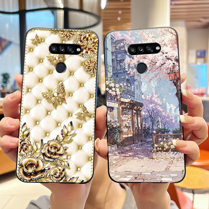 Phone Cases Viral - ソフト耐衝撃電話ケース LG K50S バンパーシリコーンブラックケース新デザインウイルスパターン鯉の殻かわいいカラフルなカバー