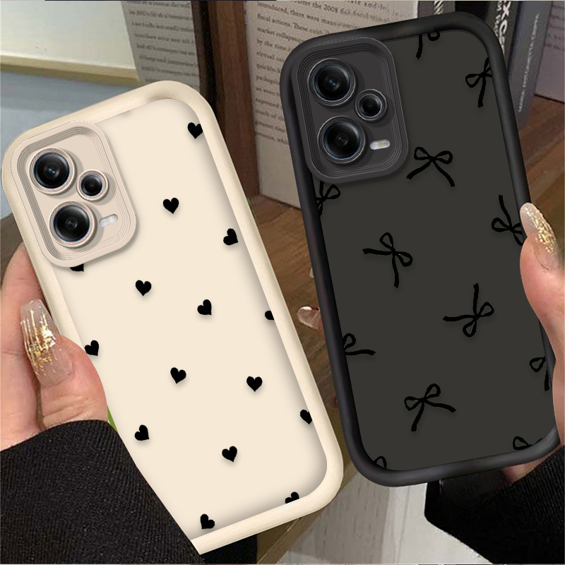 Phone Cases Redmi - 黒の愛のハート型のリボン付きスマホケース Xiaomi Redmi Note 13 14