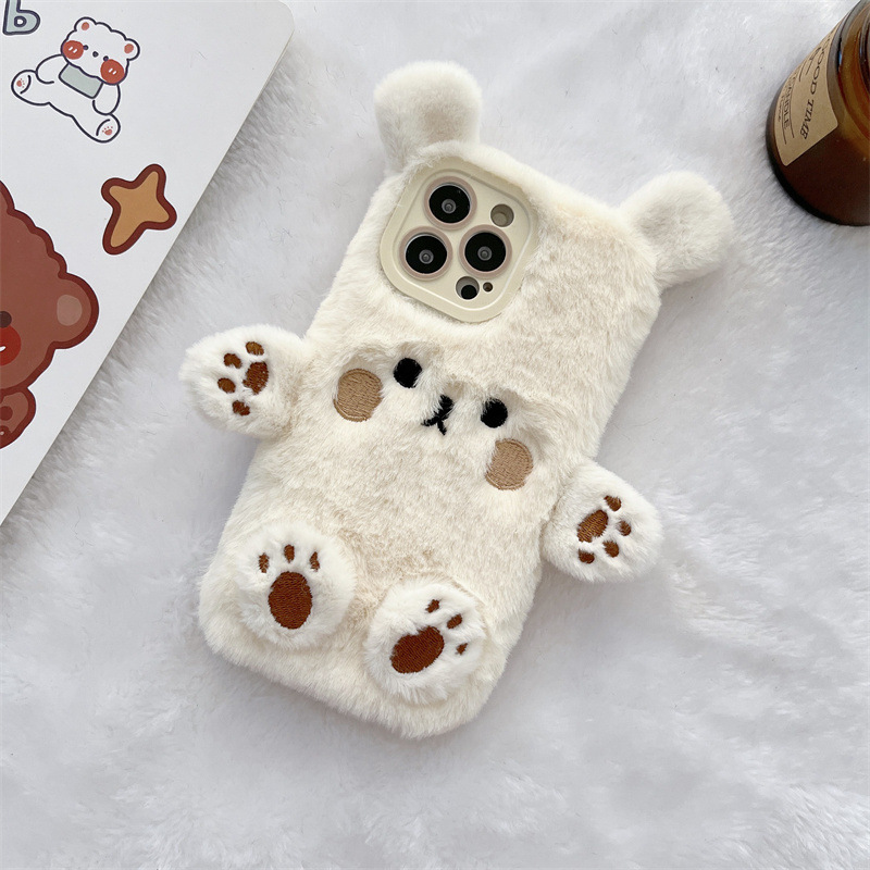 韓国の3D漫画風クマのふわふわぬいぐるみカップル携帯ケース  - Phone Cases For Iphone 17 のレビューと価格