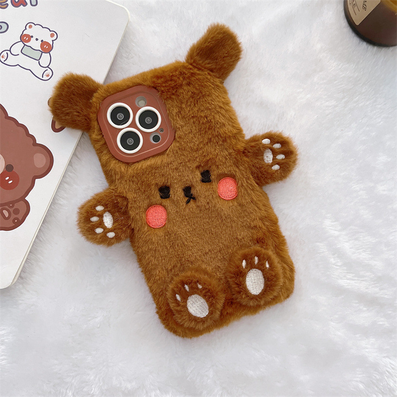 韓国の3D漫画風クマのふわふわぬいぐるみカップル携帯ケース  - Phone Cases For Iphone 17 のレビューと価格