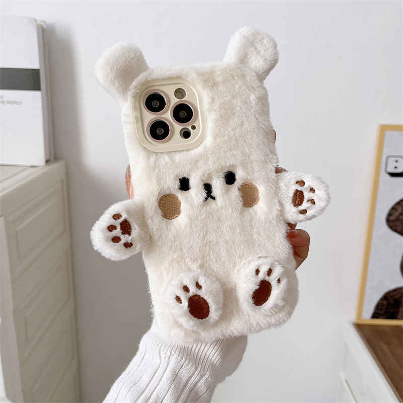 韓国の3D漫画風クマのふわふわぬいぐるみカップル携帯ケース  - Phone Cases For Iphone 17 のレビューと価格