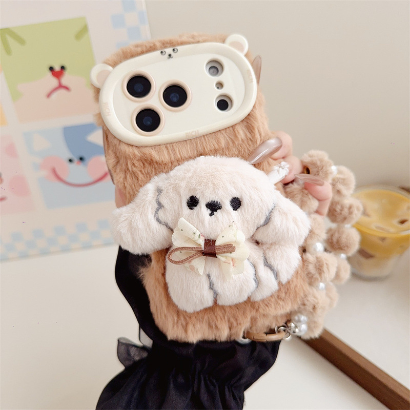 3D漫画風リボン付き子犬のふわふわぬいぐるみスマホケース i - Phone Cases For Iphone 17 のレビューと価格