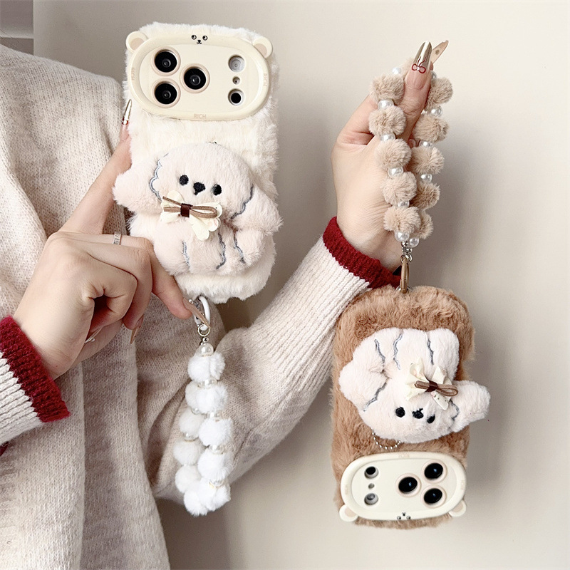 3D漫画風リボン付き子犬のふわふわぬいぐるみスマホケース i - Phone Cases For Iphone 17 のレビューと価格