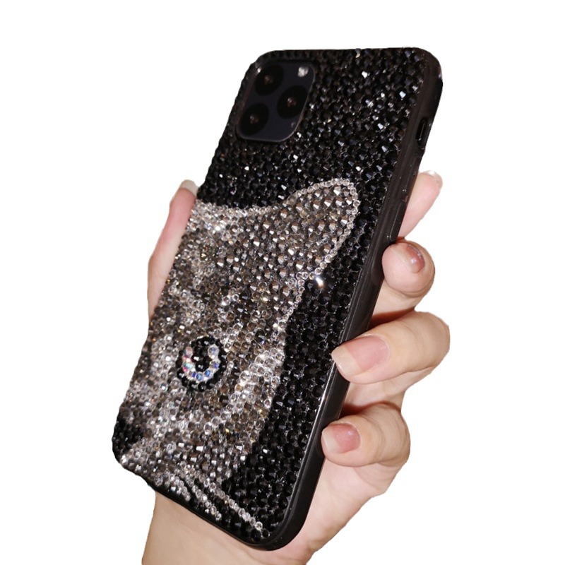 ラグジュアリーグリッター携帯ケース、キラキラ輝く黒猫プリント - Phone Cases Europe のレビューと価格