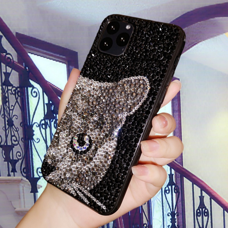 ラグジュアリーグリッター携帯ケース、キラキラ輝く黒猫プリント - Phone Cases Europe のレビューと価格