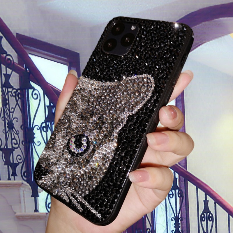 ラグジュアリーグリッター携帯ケース、キラキラ輝く黒猫プリント - Phone Cases Europe のレビューと価格