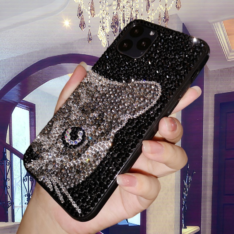 ラグジュアリーグリッター携帯ケース、キラキラ輝く黒猫プリント - Phone Cases Europe のレビューと価格