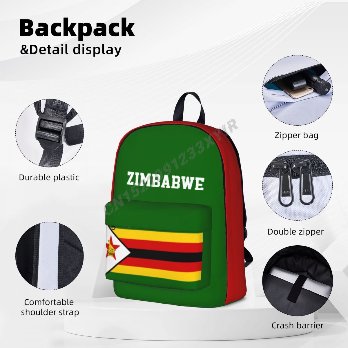 ユニセックスバックパックジンバレン国旗ステッチスクールバッグ - Phone Cases Zimbabwe のレビューと価格